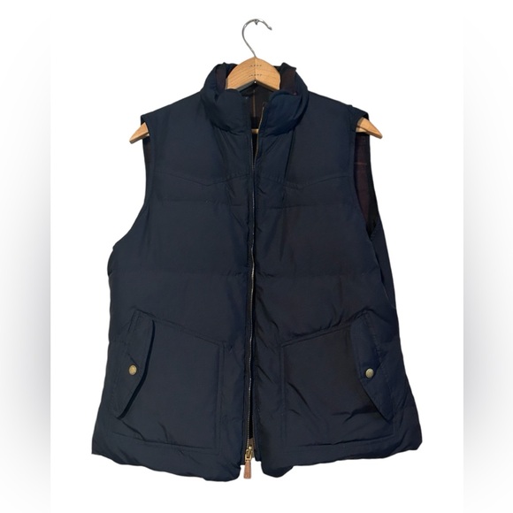 Lauren Ralph Lauren Down Feather Reversible Navy Plaid Vest Size Large - Picture 1 of 5